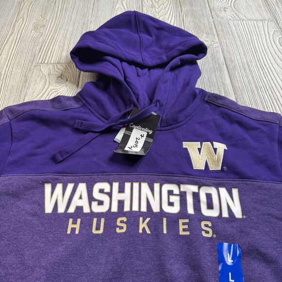 Washington Huskies Hoodie Men’s L Purple Logo Spellout Fleece Captivating New - Picture 1 of 11
